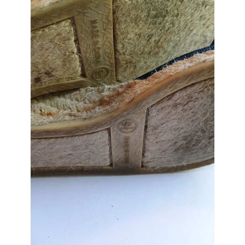 Lauren Ralph Lauren Espadrille Navy/Natural Wedge Sandals Womens Size 9.5